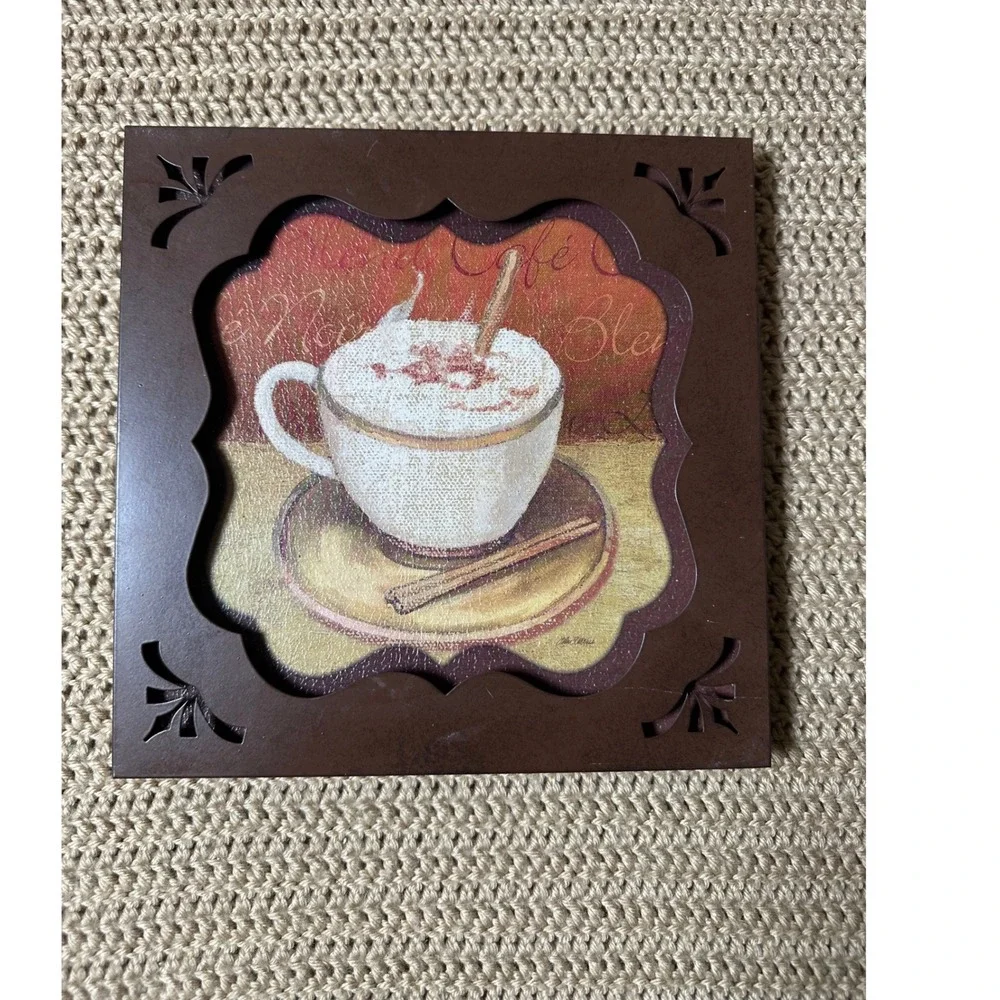 New View Coffee Latte Wall Art Set of 2 Brown Square Kitchen Decor 9.5x9.5